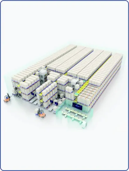 High-density Four-Way Pallet Shuttle Storage solution deployed in a modern automated warehouse distribution center