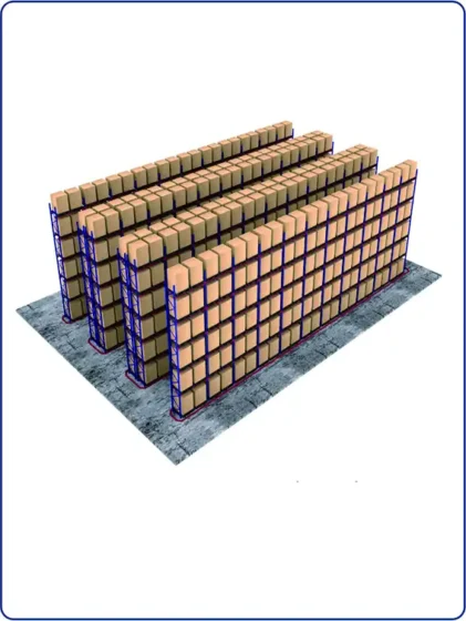 High-density VNA pallet racking system with wire-guided turret truck operating in a narrow industrial warehouse aisle