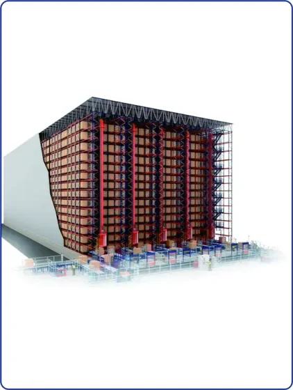 SSTC high-bay racking supported building functioning as an integrated AS/RS structure for automated industrial logistics