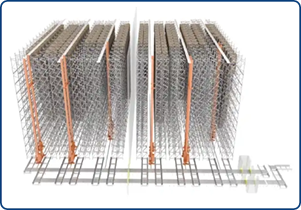 Automated Storage and Retrieval System (AS/RS) stacker crane operating in a sub-zero cold chain industry high-bay warehouse engineered by SSTC Intelligence