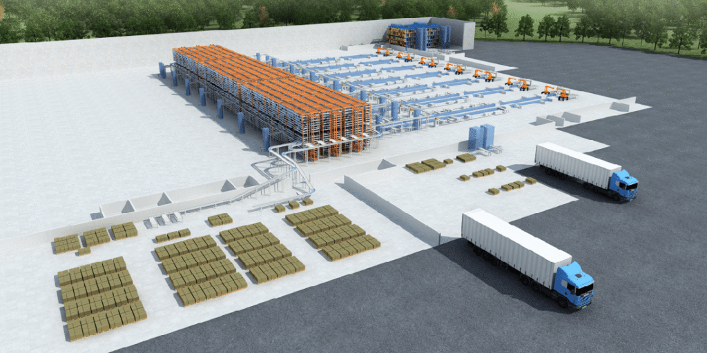 High-bay racking structure optimized for perishable pallet storage within a modern cold chain industry facility