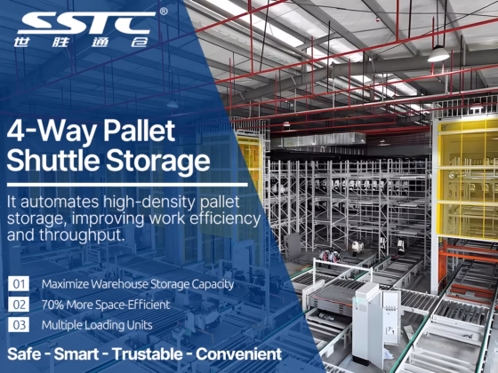SSTC Intelligence enterprise-grade winterized four-way pallet shuttle operating in a -25°C sub-zero cold storage warehouse