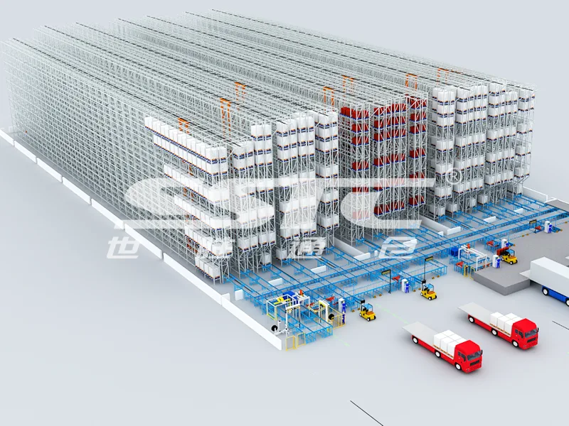 Double-Deep Pallet AS/RS stacker crane system managing heavy-duty palm oil pallets with high-density precision for SSTC Intelligence customers